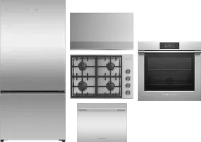 5 Piece Package Includes Refrigerator, Cooktop, Wall Oven, Hood And Dishwasher